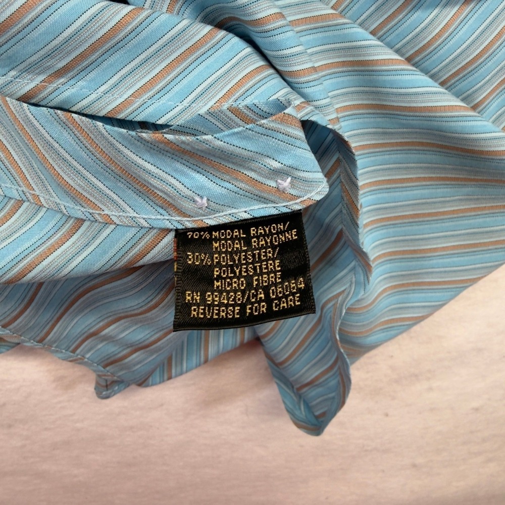 Bugatchi Uomo Mens Large Blue Brown Striped Modal Blend Long Sleeve Shirt - Picture 8 of 8